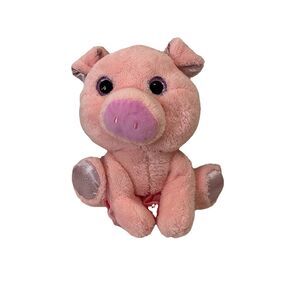Dandee Pink Pig with Silver Wings Glitter Purple Eyes Sitting 10" Stuffed Animal